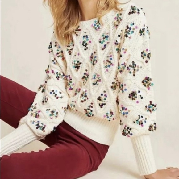 Anthropologie Sweaters - Anthropologie white sequin sweater